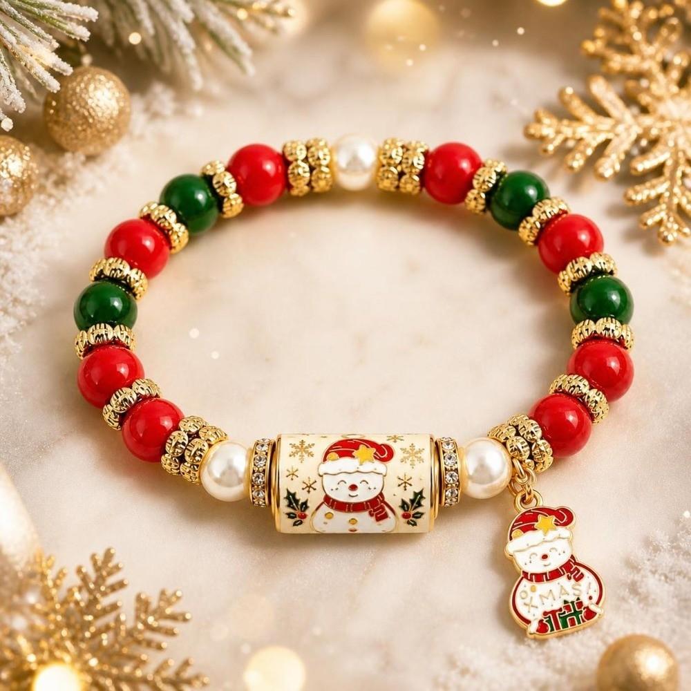 Santa Claus Beaded Bracelet Crystal Pearl Women Bangle Christmas Themed Christmas Bracelet Girl