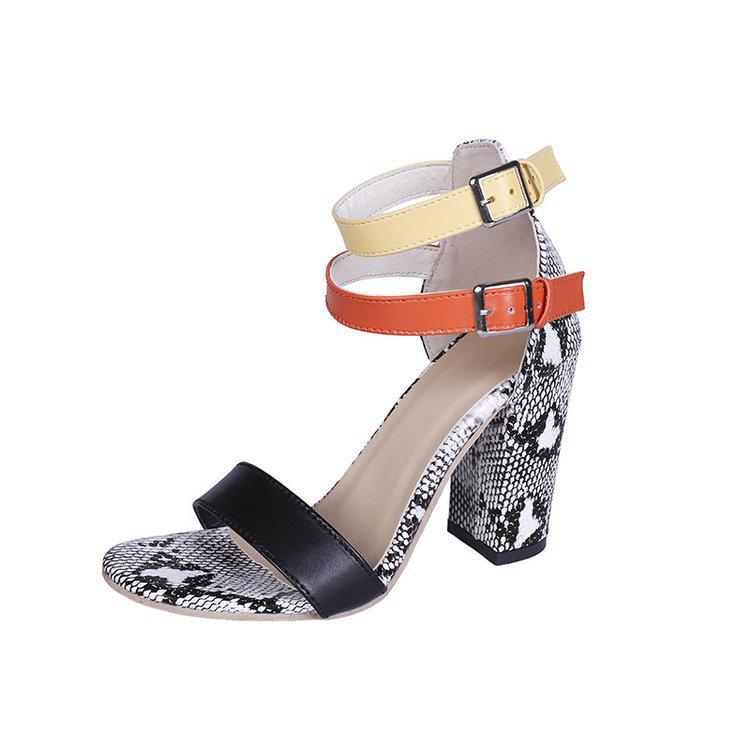 Retro Style Serpentine Patchwork Gladiator Sandals Buckle Peep Toe Thick Heel Platform Fashion Lady Party Shoes Women