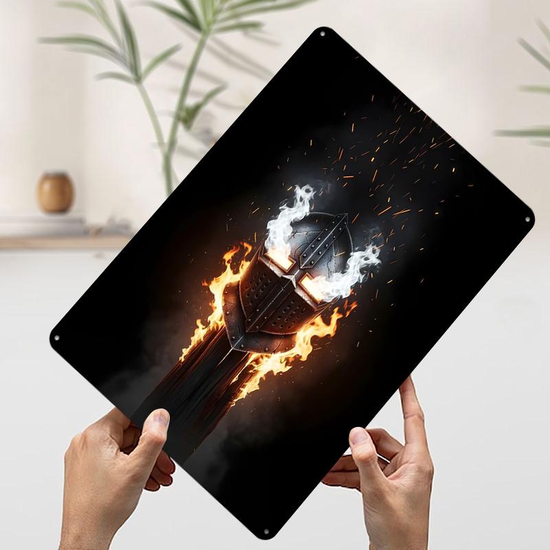 Burning Knight Helmet Printed Poster Customized Wall Art Retro Vintage Metal Tin Signs for Bedroom Decoration Room Decor Men