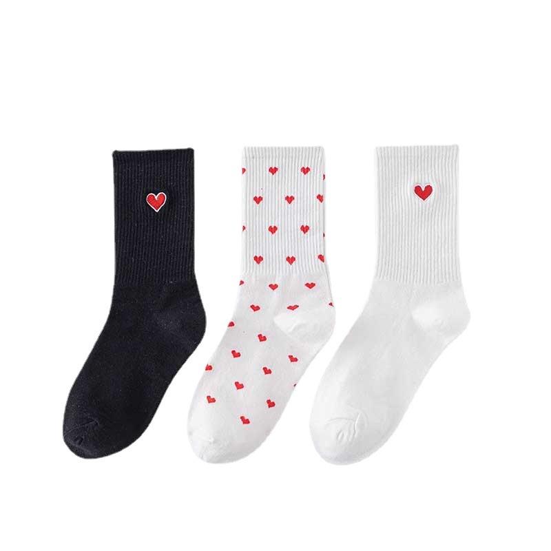 Love Embroidered Socks Women Pure Cotton Sports Short Socks White Black Gift For Girls Ladies Harajuku Kawaii