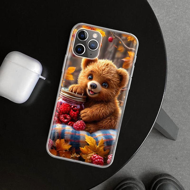 Animal Brown Cute Bear Phone Case Cover for iPhone 11 12 13 Mini 14 15 Plus 16 Pro Max 17 Air 7 8 + SE Art Customized Fundas 11
