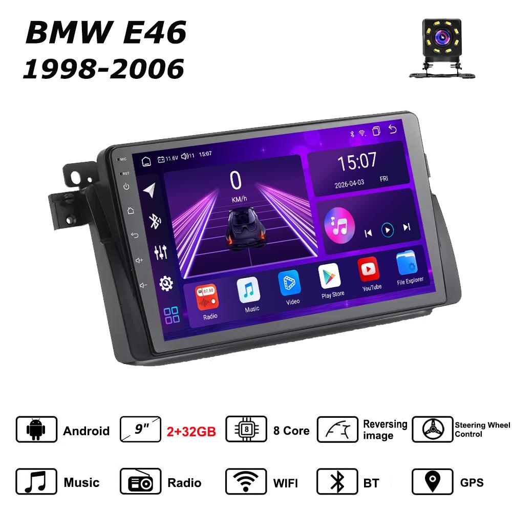 Автомобильная магнитола Android Car-Play для BMW E46 1998-2006 Мультимедийный проигрыватель Головное устройство Стерео Навигация GPS BT WIFI, 8-ЯДЕРНЫЙ, 2+32 ГБ