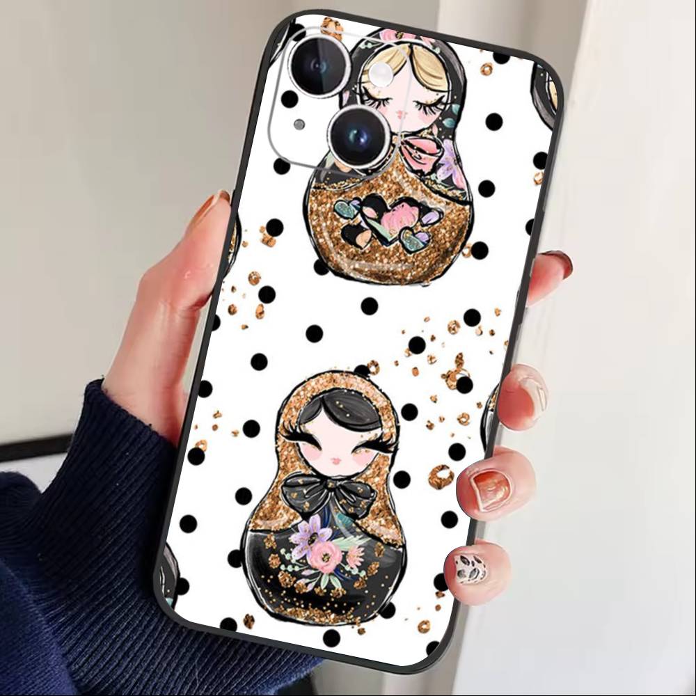 D-Russian Dolls Matryoshka Phone Case For iPhone 17 16 15 14 13 12 Max Plus Silicone Black Cover