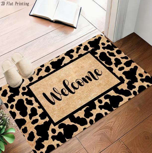 Retro Leopard Print Anti Slip Carpets Flannel Floor Mat Exquisite Door Mat Bathroom Rug Indoor and Outdoor Decorative Floor Mat