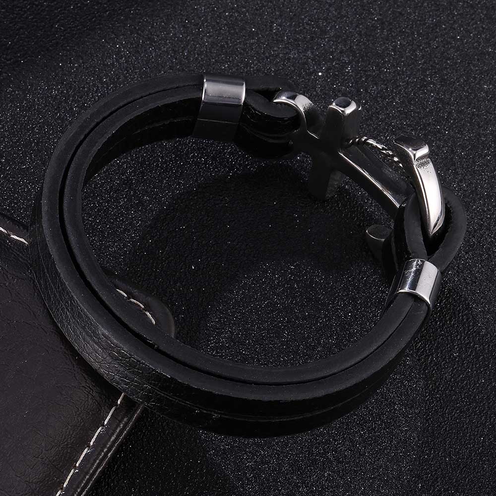 Модный мужской браслет крест якорь кожаный браслет темно-синий панк хип-хоп браслеты дружбы ювелирные изделия