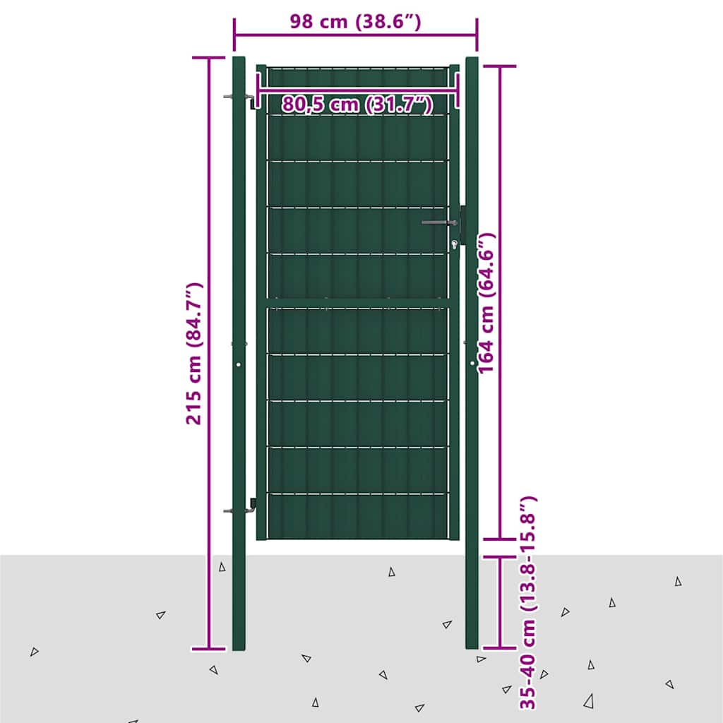 Vidaxl Furtka Ogrodzeniowa, Pvc I Stal, 100 X 164 Cm, Zielona