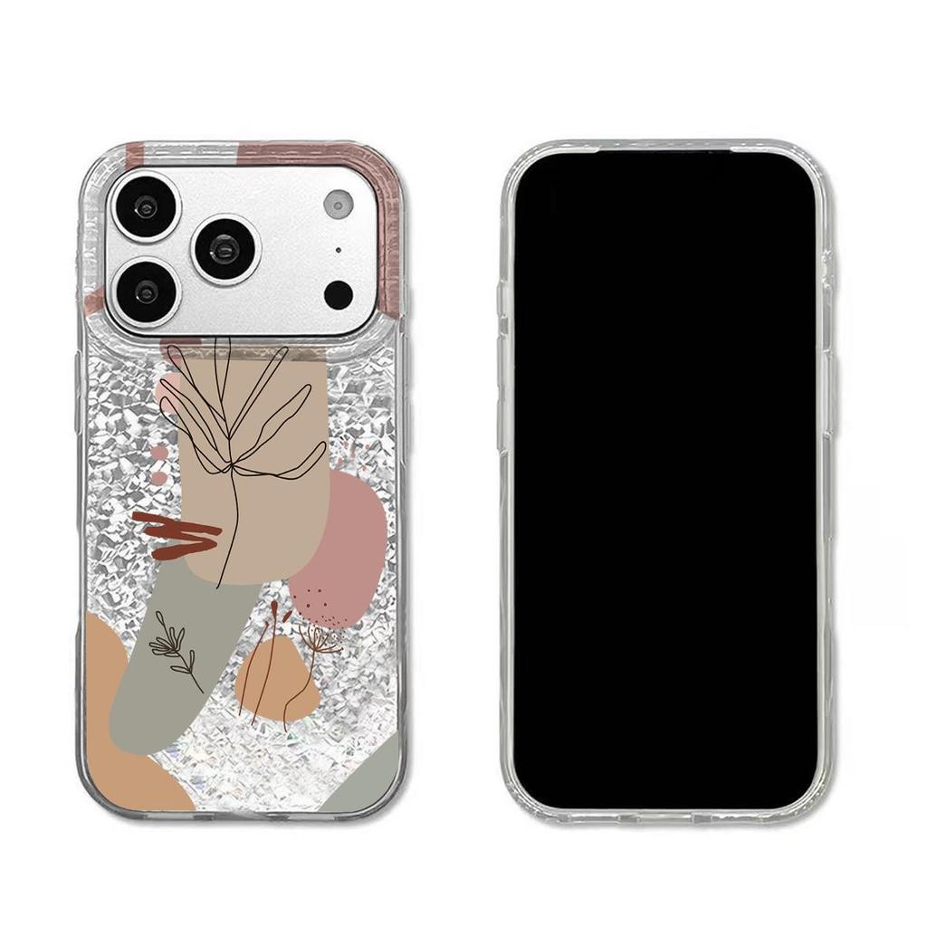 Чехол для iphone Air 16 Plus 13 XS Max 11 12 XR 17 Pro 18 Pro Max 15 14 Простой узор с растениями Искрящийся Трескающийся Фольга Акрил ТПУ Чехол для телефона