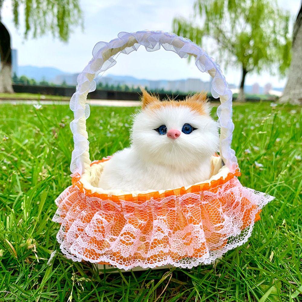 Plastic Flower Basket Cat Simulation Cat Toy Cute Cat Ornament