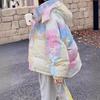Осень и зима новая мода популярная уличная взрывная tie-dye свободная утолщенная теплая хлопковая куртка