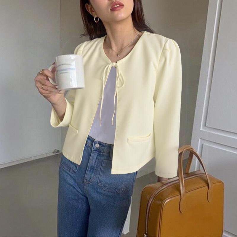 ZANZEA Женская повседневная блузка-кардиган на шнуровке с круглым вырезом и длинными рукавами