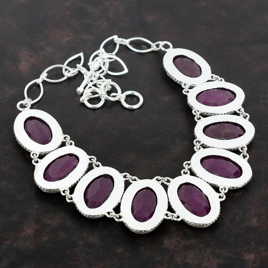 Faceted Kashmir Ruby Necklace Gemstone Vintage Necklace 925 Sterling Silver Adjustable Chain Necklace Handmade Elegant Jewelry Wedding Gifts