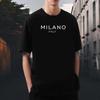 Summer Men's 100% Pure Cotton Casual Loose and Fashionable MILANO ITALY Letter Printed Round Neck Short Sleeved T-shirt Top
