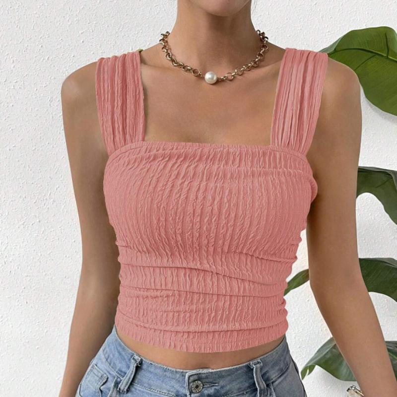 Летняя мода базовый безрукавный укороченный топ женский открытый пупок квадратный воротник однотонный сексуальный бретели рубашки женские элегантные облегающие повседневные женские блузки 26606