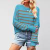 Женский однотонный полосатый модный трикотаж с круглым вырезом, свободный пуловер-свитер