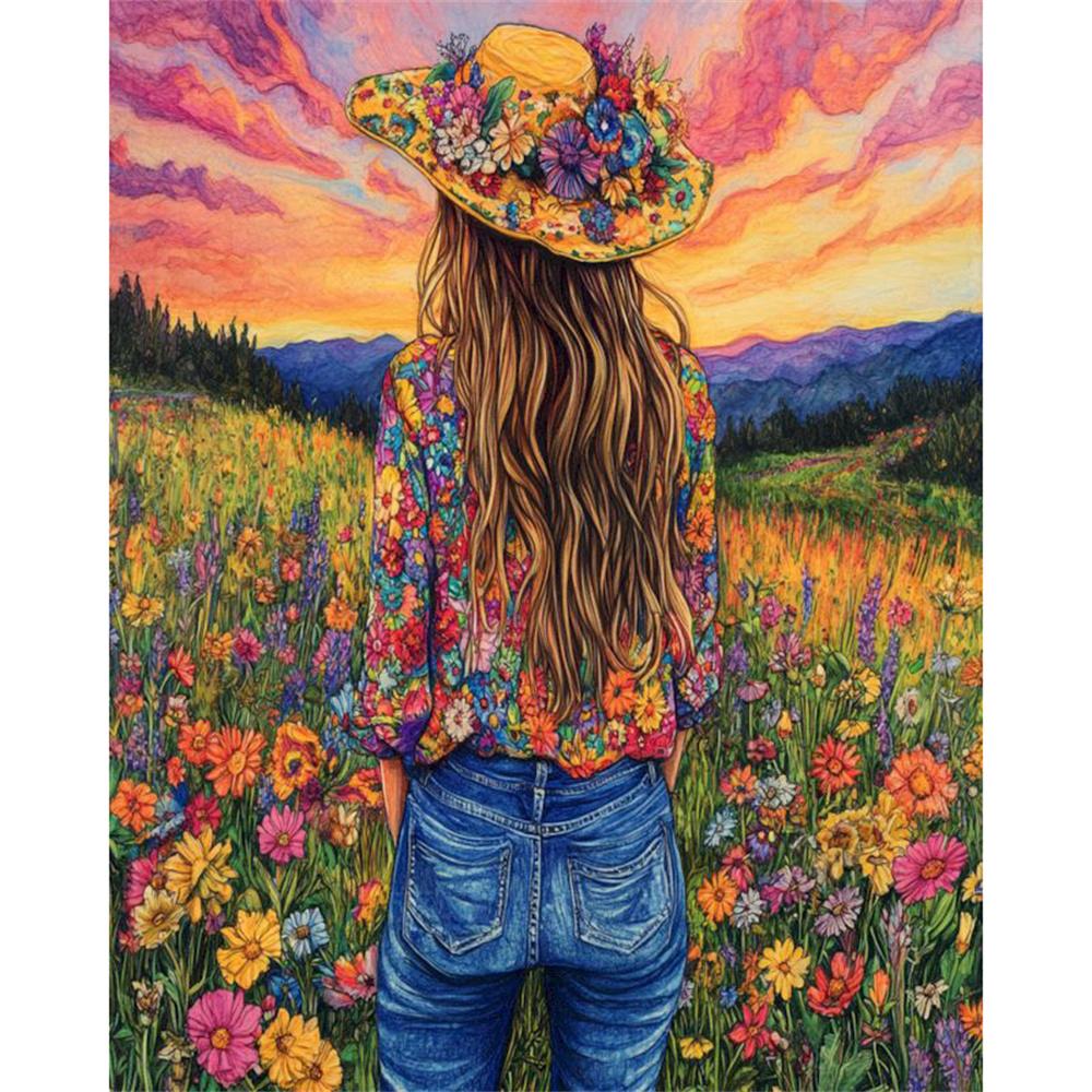 DIY Алмазная картина Милая девушка Набор для вышивки крестом Мозаичное искусство Алмазная картина Полный круг Алмазное украшение для дома