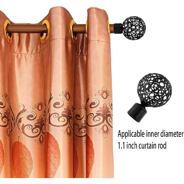 2PCS Skeletonized Curtain Rod End Cap Plugs, 1.1 inch I.D., Black Metal, Wall Mounted, Living Room, Bedroom, Bathroom, Dining Room, Kitchen