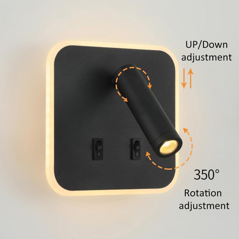 Creative Base Switches Small Wall Lamp With USB Type-C Charging Port Living Room Bedroom Bedside Rotatable Reading Light 10W+3W