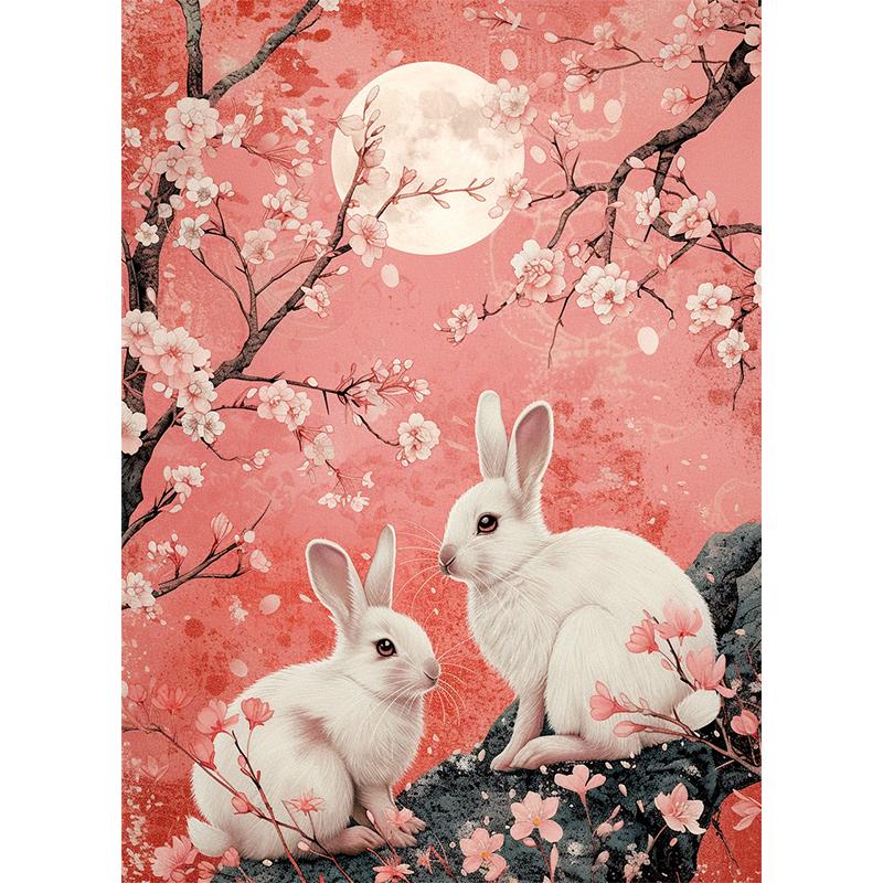 5d DIY Diamond Painting Cross Stitch Peach Blossom Little White Rabbit Diamond Embroidery Mosaic Full Round Drill Home Decor
