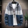 2024 Winter Men Sweater Add Velvet Cardigan Patchwork Color Stand Collar Male Casual Zipper Knitted Thick Warm Sweatercoat