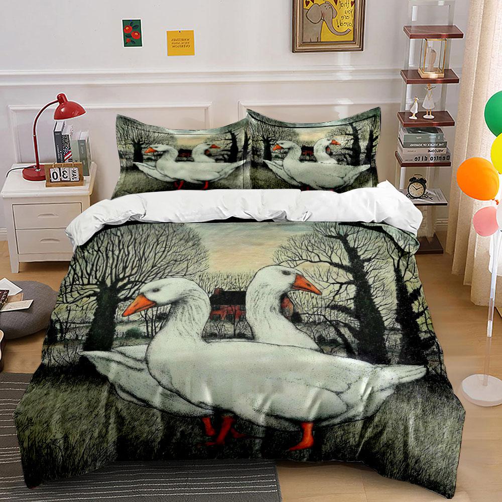 White geese amidst trees. Bedding sets Duvet cover sets Duvet covers Pillowcases(1 * Duvet Cover 2 * Pillowcases without duvet insert)