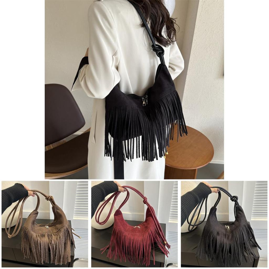 Модная бахрома Большая вместимость 2024 Новая Ретро Популярная Женская Простая Одноплечевая Наплечная Сумка
