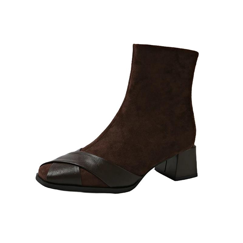 2024 Высококачественная женская обувь, женские ботильоны, модные женские туфли с боковой молнией для офиса и карьеры, новые туфли с квадратным носком для женщин, Zapatos