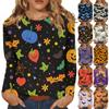 Women's Fashion Casual Halloween Printed Round Neck Long Sleeve Pullover Top