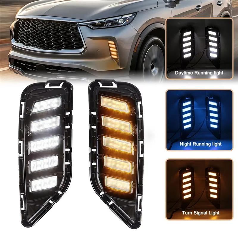 Car Front Bumper LED DRL Daytime Running Lights Turn Signal Lamps For Nissan Infiniti QX60 -2025-A87Q