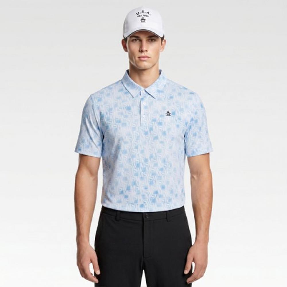 MunSingwear Men S Logo PaTTern ShorT Sleeve T ShirT lighT Blue mr221mTS61