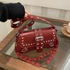 Trendy Motorcycle Punk Style Shoulder Bag for Women Solid Color Fashion Rivet Commuter Small Square Underarm Bag
