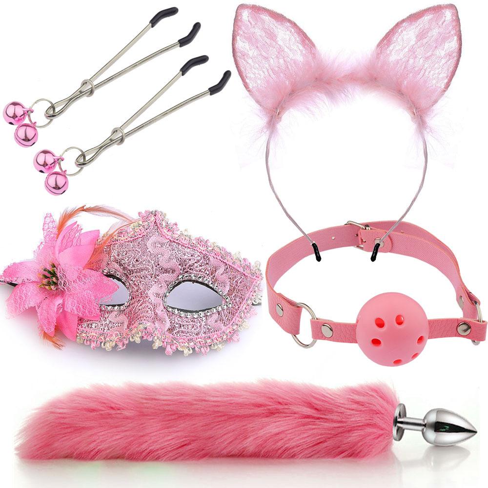 Popular  Hot Sell  Sex Lesbian Cat Ears Hair Band Nipple Clip Plug Anal Adult fox Cat Tail Anal Butt  Plug Sex Toys for Woman