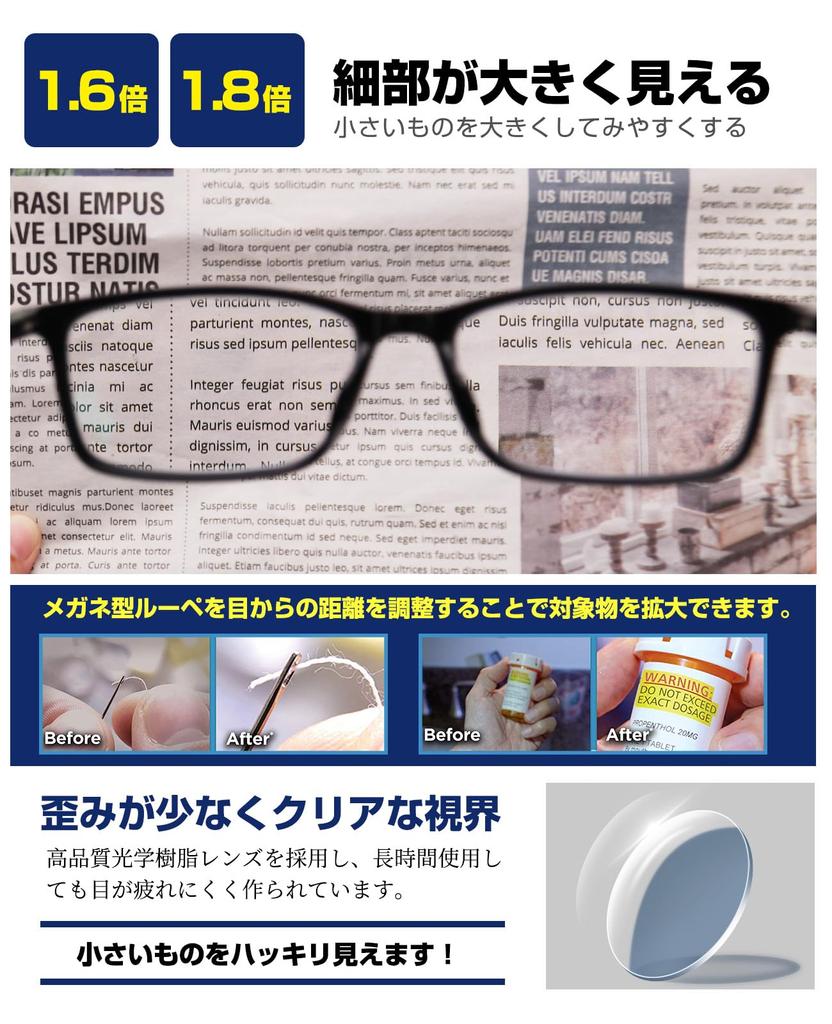 GOKEI Loupe Glasses Loupe Glasses Lightweight Blue Light Cutting Mirror Glasses Looks Larger Glasses Loupe Glasses Magnifying Glass