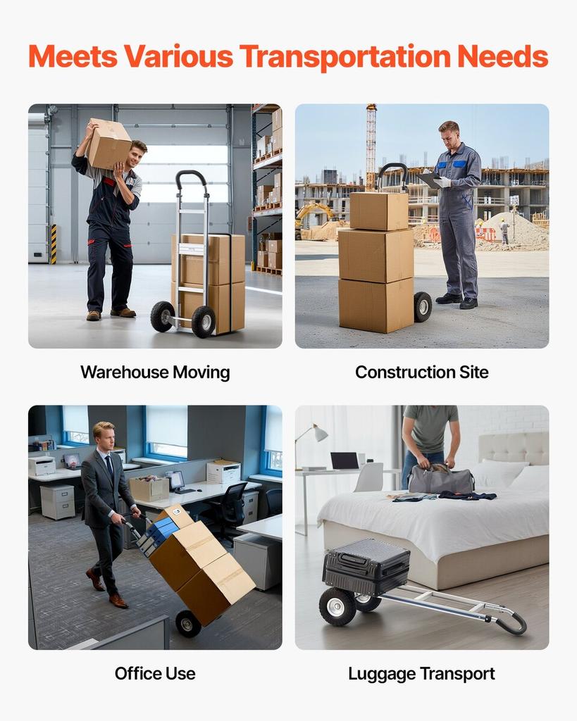 Hand Truck, 226.9 kg Load Capacity, Heavy-Duty Hand Truck Dolly with Non-Slip Wheels & Handle, Aluminum Alloy Portable Trolley Dolly with Tie-down