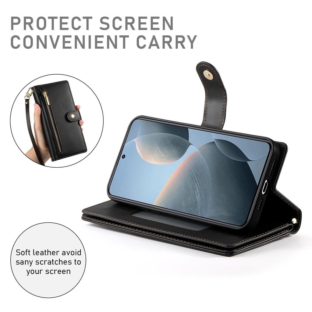 DF-011 For Xiaomi Poco X6 Pro 5G/Redmi K70E 5G Leather Case Zipper Wallet Multiple Card Slots