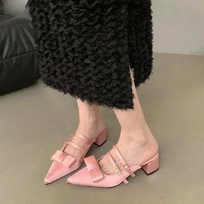 Розовые туфли-лодочки с бантом и острым носком, женские, милые, элегантные, на среднем каблуке, с ремешком на пятке, женские, весна 2025, новые, для вечеринки, банкета, к платью