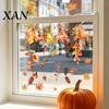Easy Install Window Decals Autumn Maple Leaf Pinecone Scarecrow Pumpkin Static Clings, Waterproof PVC Decorative Glass Film for Home Stickers,