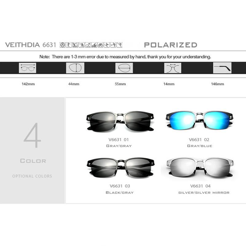 VEITHDIA солнцезащитные очки унисекс в металлической полуоправе