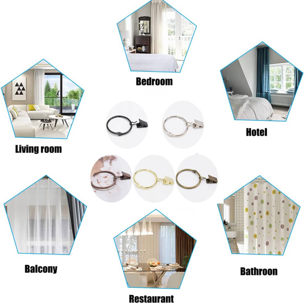 Кольца с клипсами Аксессуары для штор, Открывающиеся подвесные кольца с прочными клипсами для штор, штор для душа, крючки для римских штор