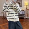 Retro Lazy Loose Striped Sweater Jacket Women's Autumn and Winter New Versatile Stand-up Neck Zipper Knitted Cardigan Tide