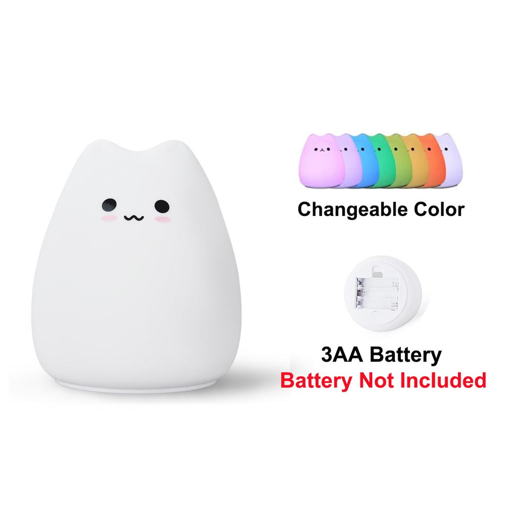 Cute Cat Night Light For Baby Kids Cartoon 7 Colors Silicone Sleeping Lamp Touch Sensor Table Lamp For Home Bedroom Decoration