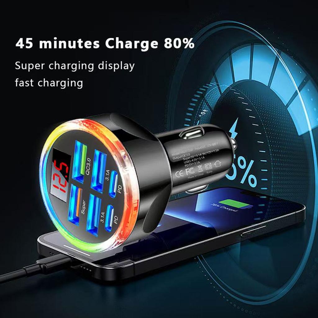 UYUXIO Super Fast Charging USB C Car Charger Adapter with Voltage Display Dual PD Multi Port with Volt Meter for iPhone Samsung
