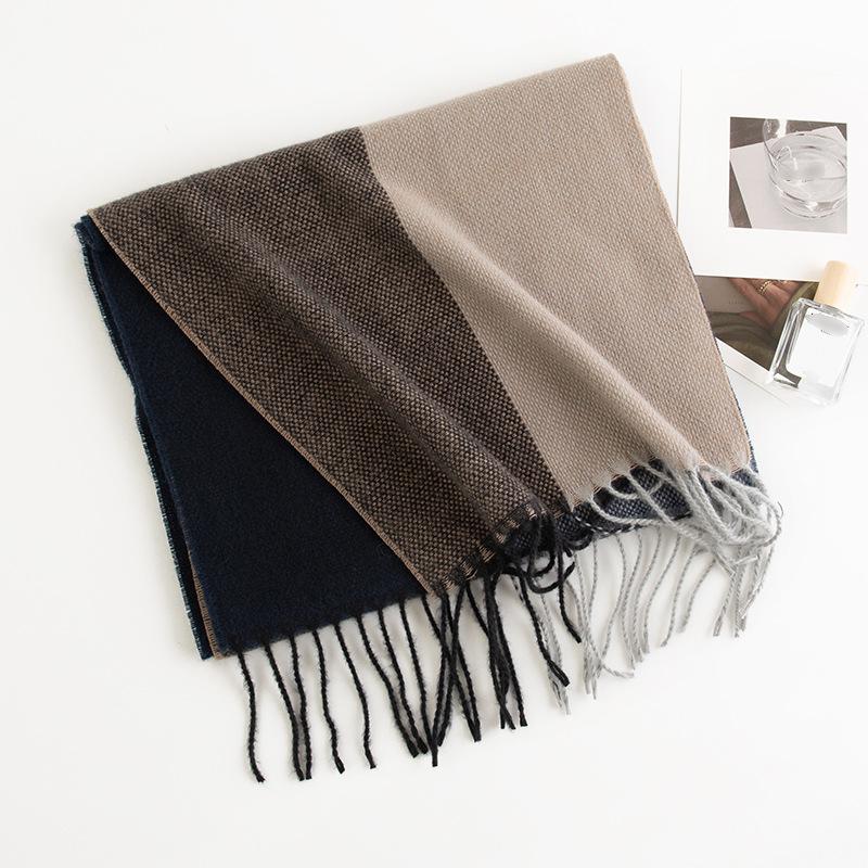 Winter Plaid Color Blocked Imitation Cashmere Scarf for Men High End Versatile Warm Shawl and Scarf
