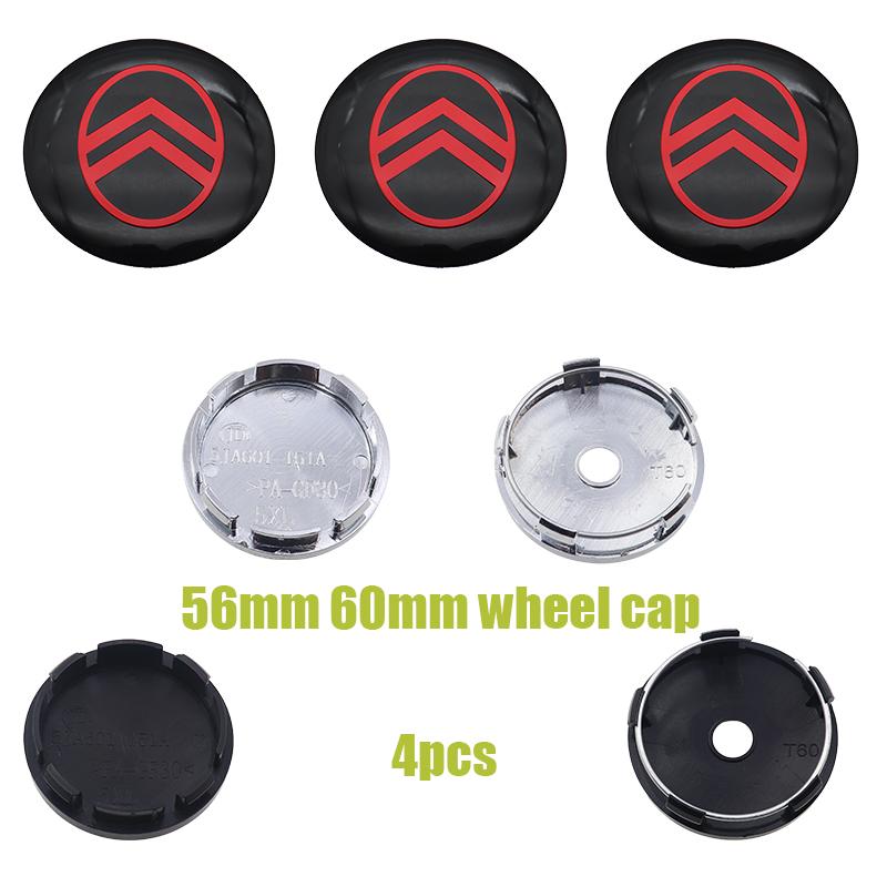 AABFH1 4pcs 3D 56mm 60mm Citroen logo Car wheel emblem Wheel Center Hub Cap auto Rim refit dust-proof badge covers styling accessories
