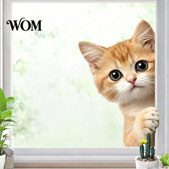 No Glue Window Adhesives Cute Peeking Animal Static Clings, Cartoon Cat Dog Wall Stickers, Waterproof Lover Gift Ideas Removable Pet Glass Decals for
