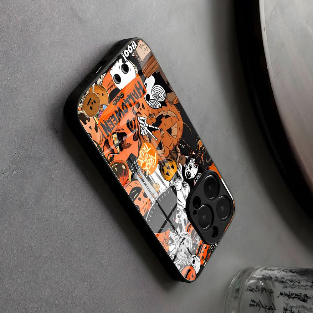 Счастливый Страшный Хэллоуин Чехол для Телефона Стекло Для IPhone17 Air 16 15 17 14 Pro Max 13 12 11 X Японская Анимация XS XR Plus Для Samsung