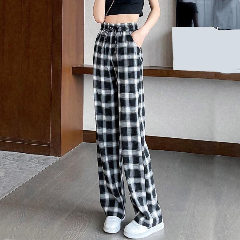 Летние спортивные штаны женские черно-белые брюки в клетку женская мода винтажные мешковатые тонкие брюки женская повседневная одежда