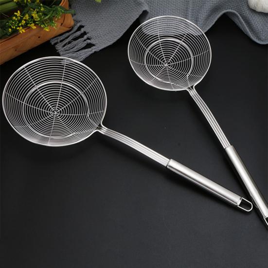 Дуршлаг с длинной ручкой, круглый пищевой фильтр из нержавеющей стали, жареный сетчатый фильтр