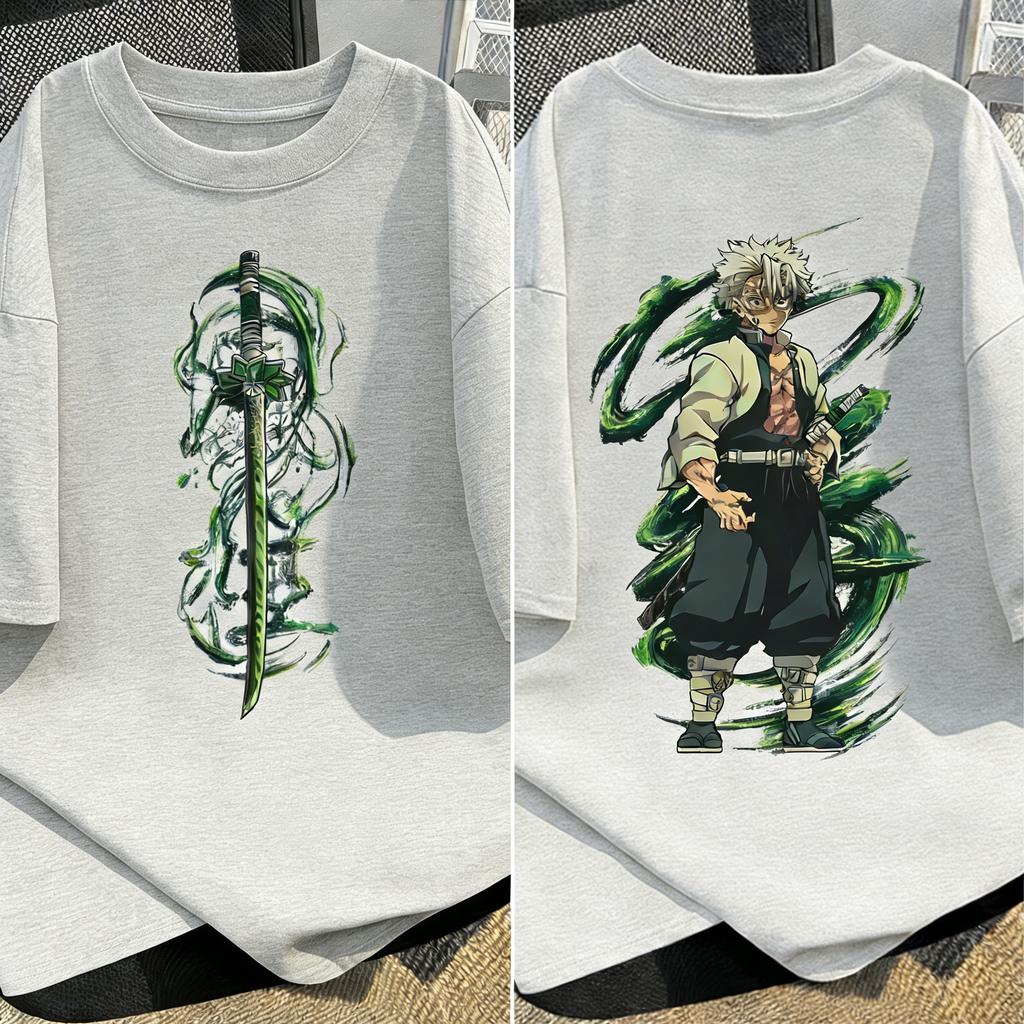 Oversized Demon Slayer Anime Printed Men and Women Tshirt Summer Couple Street Fashion Casual Parent Child Top Harajuku Y2K