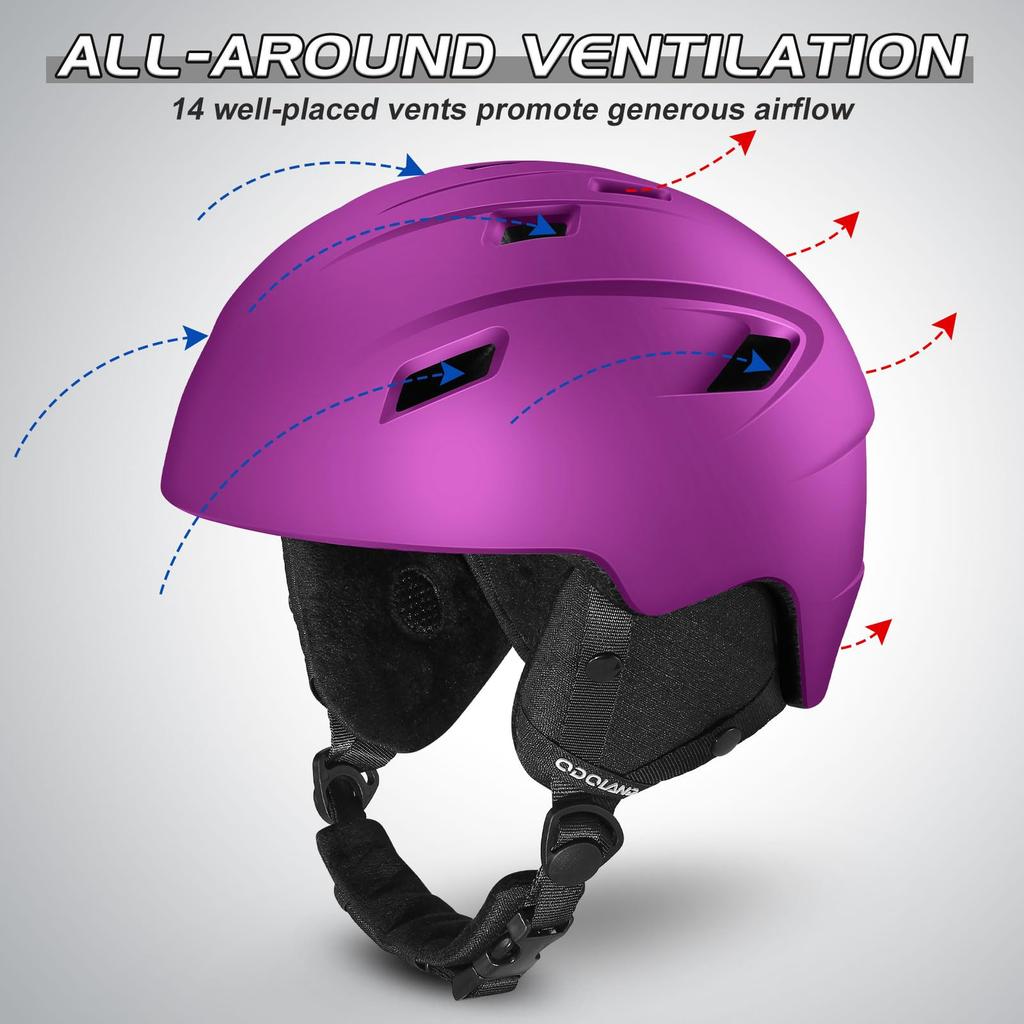 Odoland Ski Helmet Set with Snowboard Dial Size Glasses Double Spherical Impact UV and Small Goggles, Helmet, Adjustment, Compatible, Lens, Windproof,