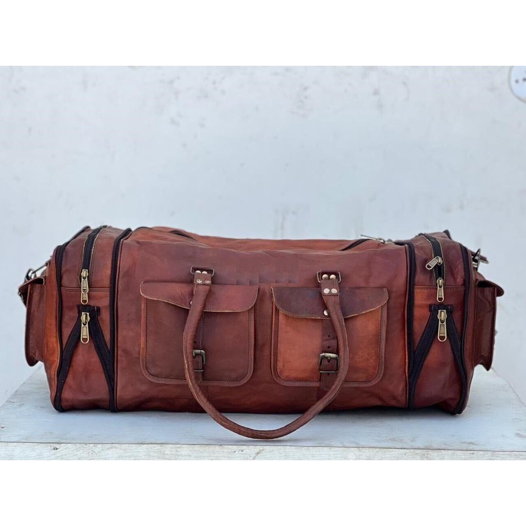 Складная дорожная сумка для ручной клади из козьей кожи на выходные, дорожная ночная сумка